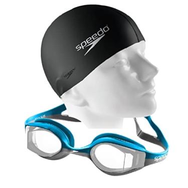 Imagem de Kit Natação Speedo Óculos Focus + Touca Flat Silicone (Azul/Prata)