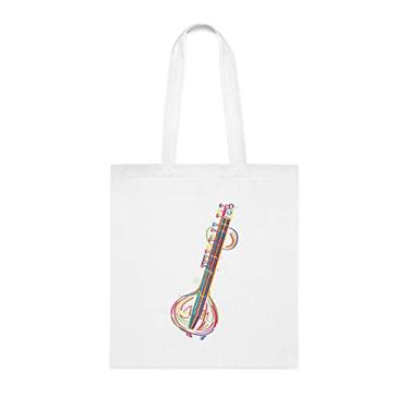 Imagem de Sacola Sitar, Presente Tote Sitar, Bolsa de Ombro Sitar, Sacos Reutilizáveis Sitar, Ideia de Presente de Cesta de Aniversário de Natal, Presente Para Ela, Bolsa Feminina, Branco