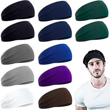 Imagem de 12 pçs tiaras para homens faixa de suor e faixa de cabeça esportiva para corrida, ciclismo, ioga, basquete, hóquei no gelo - elástico antiderrapante faixa de cabelo absorvente de umidade, faixa de transpiração para mulheres e homens
