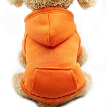 Imagem de Jecikelon Moletom com capuz para cães de inverno com bolsos, roupas quentes para cães pequenos, chihuahua, casaco de cachorro e gato (laranja, pequeno)