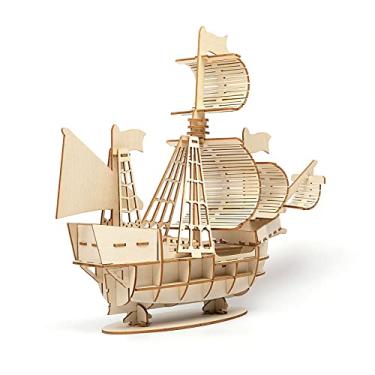 Imagem de Kit de barco veleiro madeira, grupo modelo DIY brinquedo embarque marinha decoração 3D para coleção exposições ensino navio passatempo montagem presente Natal especialista,Beige