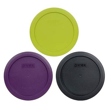Imagem de Tampa de plástico redonda Pyrex 7201-PC 4 xícaras (1) roxo, (1) preto e (1) verde Edamame - pacote com 3