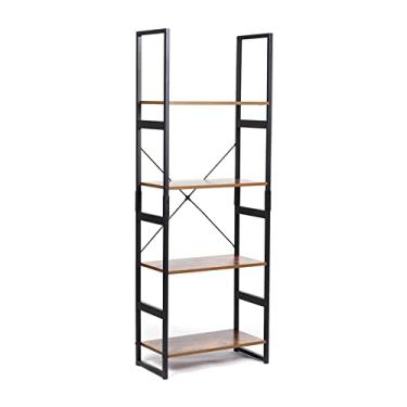Imagem de KIZQYN Estante retrô vertical prateleira de armazenamento rack de metal moderno móveis de escritório em casa escada de madeira de 4 camadas rack de armazenamento estante (cor: rack de armazenamento)