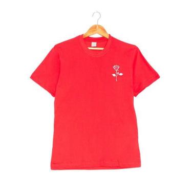 Imagem de Camiseta T-Shirt Em Algodão Com Estampa Rosa Pequena Lateral Tsm  Alta