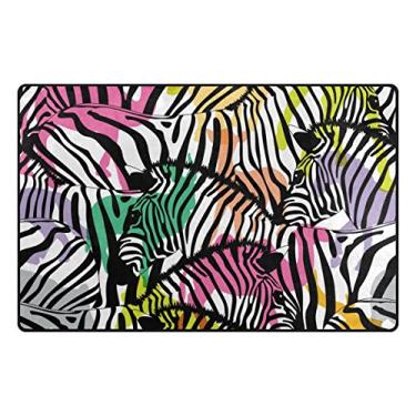 Imagem de My Daily Tapete de área de zebra colorido 91 cm x 1,5 m, sala de estar quarto cozinha tapete decorativo leve impresso de espuma