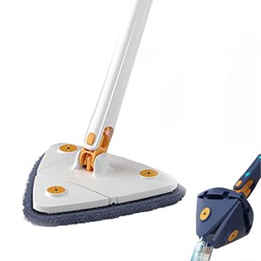 Imagem de Mop giratório de 360 °, esfregão seco e úmido ajustável giratório de 360 graus, esfregão de torção automático de microfibra triangular com cabo longo, para limpeza de teto, janela e rodapé. (Branco)