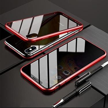 Imagem de Capa de telefone de metal de privacidade de vidro temperado magnético 360 ímã capa antiespião para iPhone XR XS X 11 Pro MAX 8 7 6 plus SE 2020, vermelho, para iPhone X