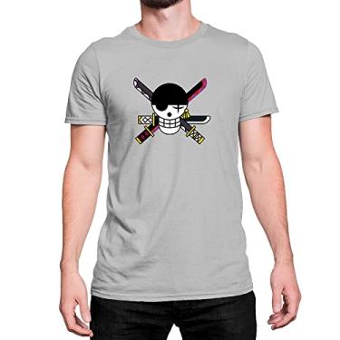 Imagem de Camiseta T-Shirt Caveira Skull One Piece Espada Cor:Cinza;Tamanho:M