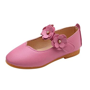 Imagem de Sapatos de flor macia sólida infantil princesa solteiro meninas estudante dança bebê tênis infantil meninas tamanho 7 (rosa, 3 a 3,5 anos)