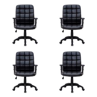 Imagem de Conjunto com 4 Cadeiras de Escritório Diretor Giratórias Fitz com Braços Ajustáveis Preto