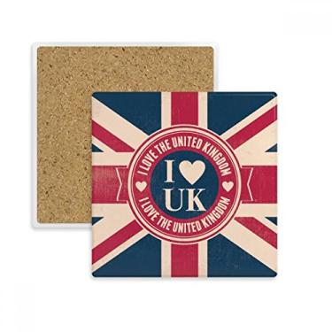Imagem de I love The United Kingdom Union Jack UK Flag Square Coaster Coaster Cup Mat Suporte de subplaca Pedra isolante