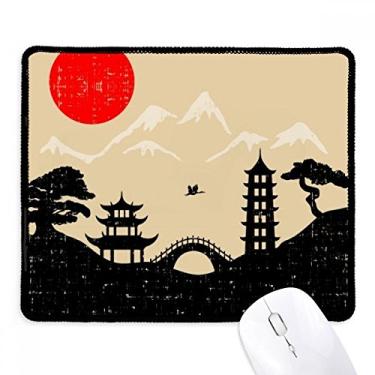 Imagem de Mousepad japonês, preto, branco, vermelho, amarelo, templo, borda costurada, tapete de borracha para jogos