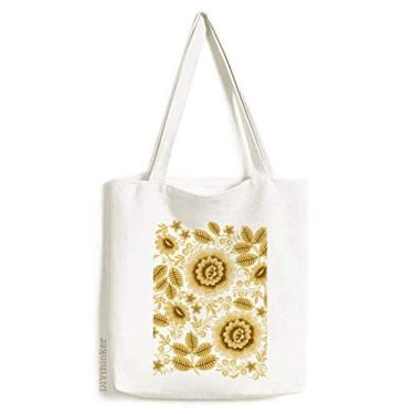 Imagem de Bolsa de lona com estampa floral clássica amarela dourada bolsa de compras casual