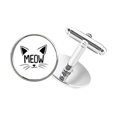 Imagem de Abotoaduras Meow com citação de cabeça de gato faça-você-mesmo com botões redondos