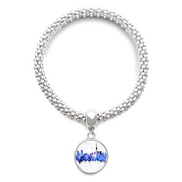 Imagem de DIYthinker Bracelete de prata azul com pingente de corrente ajustável com pingente de corrente de joia da Canada Landmark City