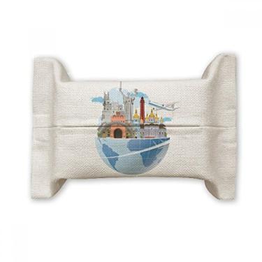 Imagem de Landmark Travel Journey Ukraine Plane Capa de papel para lenços faciais Bolsa de linho de algodão