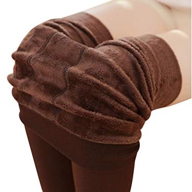 Imagem de Lishiny Meia-calça feminina quente de lã macia para inverno, forrada com lã, calça legging grossa para ioga (café, 300G)