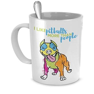 Imagem de Caneca Pit Bull - I like Pit Bulls more than people - Presentes Pit Bull Lover (branca)