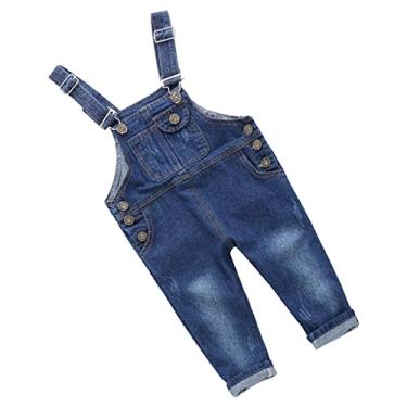 Imagem de Cosiki Calça jeans infantil, macacão infantil botões laterais laváveis para uso diário, padrão, 110cm