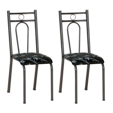Imagem de Conjunto 2 Cadeiras Hanumam Cromo Preto E Preto Flor - Artefamol