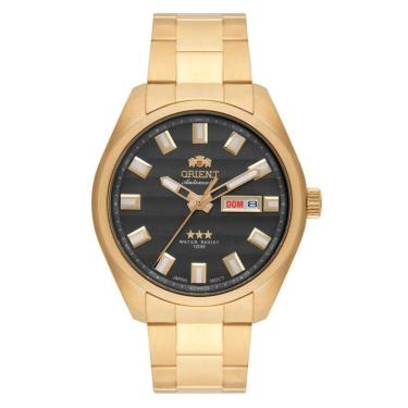 Imagem de Relógio de Pulso Orient 3 Estrelas Masculino Mecânico Automático Casual Calendário Duplo Prova Dágua Aço Inóx Casual Dourado 469GP076F