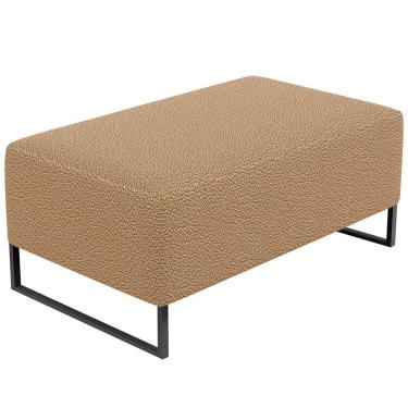 Imagem de Puff Decorativo Sala De Estar Cléo 90cm Base De Ferro Preto W01 Bouclê Mostarda - Lyam Decor