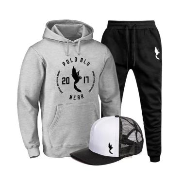 Imagem de Conjunto Moletom Masculino Canguru Conforto + Boné Macio-Masculino
