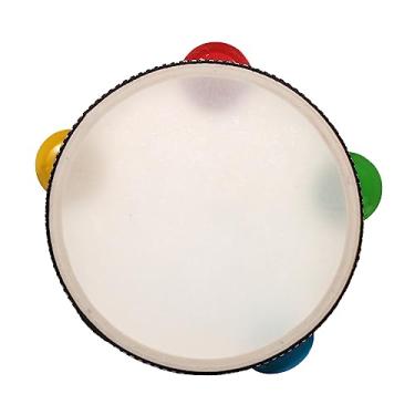 Imagem de CIADAZ Tambor de mão de pandeiro de madeira de 6 polegadas com linha única 4 peças de pratos de metal jingles instrumento de percussão musical para jogos infantis adultos aplicam-se à festa KTV da igr