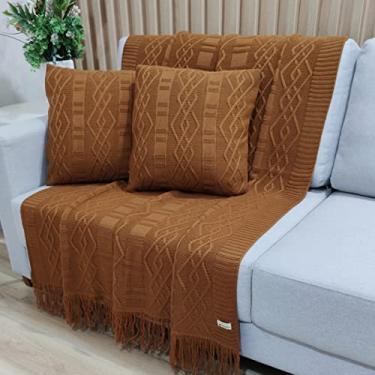 Imagem de KIT MANTA SOFA TRICO CARMEN 150X90cm + 2 CAPAS DE ALMOFADA 45x45cm Cor:cognac