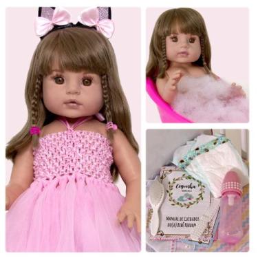 Boneca Bebê Reborn Linda Princesa Roupa Salmão Fada Madrinha