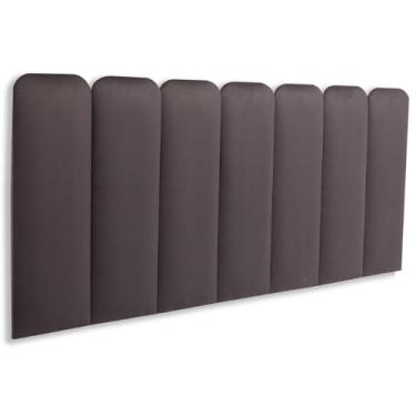 Imagem de Cabeceira Casal Estofada de Colar na Parede Kit 7 Placas Modelo Arredondada - SUEDE Cinza Chumbo