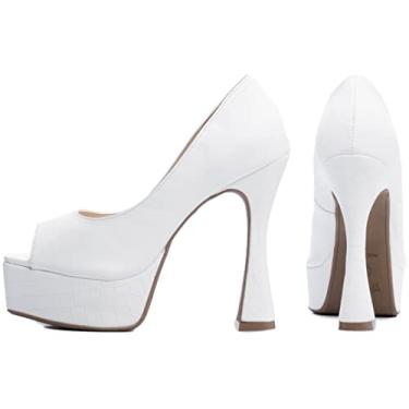 Imagem de Scarpin Feminino Meia Pata Salto 13cm Plataforma 3,5cm Branco - 37