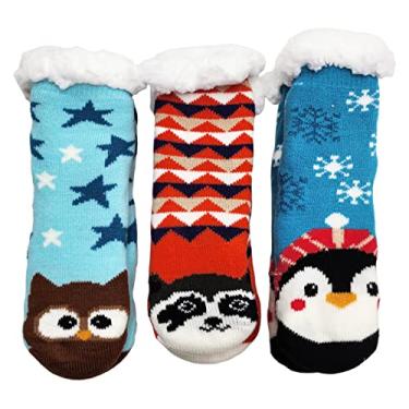 Imagem de Meias infantis felpudas de ovelha térmicas, 3 pares, pantufa de Natal fofa, antiderrapante, quente, ultramacia para meninos e meninas, Animais a, tamanho �nico