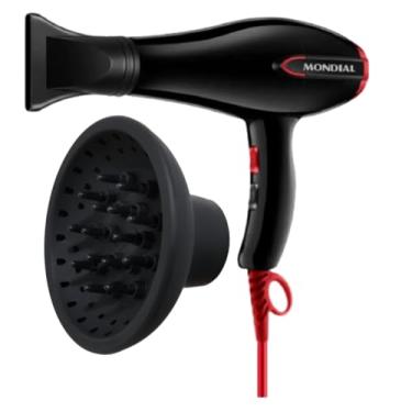 Imagem de Secador de Cabelo Mondial com Difusor de Cachos Turbo Red Color - 127v