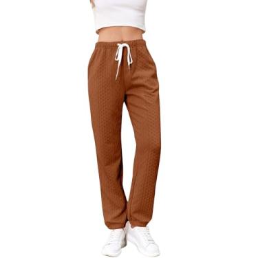Imagem de Calça de moletom cargo feminina, calça casual com calças jacquard de algodão e calça preguiçosa, calça legging feminina (Café, XGG)
