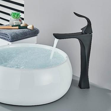 Imagem de Preto fosco torneira do banheiro espiral coluna design deck montar único punho de água fria e quente torneira da pia do banheiro, preto fosco alto