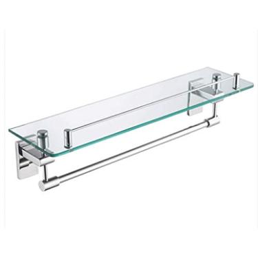 Imagem de Prateleira de canto de vidro de banheiro com suporte de parede para barra de toalha suporte de vidro temperado extra grosso