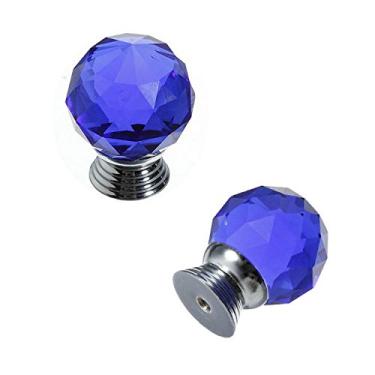 Imagem de 40 mm 2 peças bola amarela transparente vidro cristal forma diamante puxador gaveta puxador cozinha diy decoração de casa (azul)