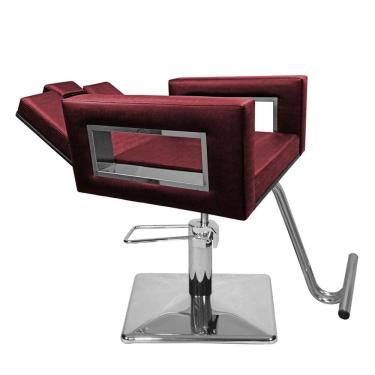 Imagem de Cadeira Poltrona de Cabeleireiro Recl Moderna Inox Bordô