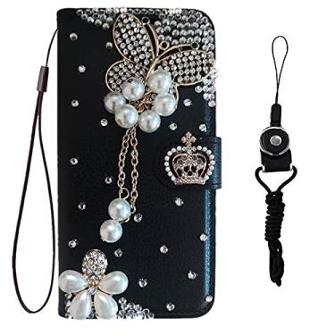 Imagem de HFICY Capa de telefone brilhante com 2 pacotes de protetor de tela de vidro e cordão, capa de telefone carteira feminina de couro brilhante com suporte Filo para mulheres (para iPhone 7/iPhone 8,