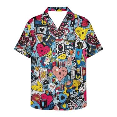 Imagem de Gzzxiailg Camisa masculina de manga curta com botões havaiana, macia, casual, Aloha, gola cubana, blusa frontal aberta, 2XS-7GG, Grafite, P