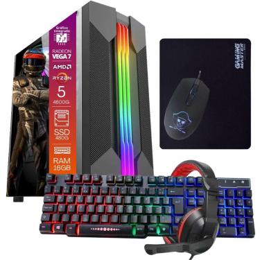 Imagem de Computador Gamer Ryzen 5 SSD 480GB 16GB 4GB Windows 10 Pro Trial, Teclado/Mouse, Mouse Pad, Headset