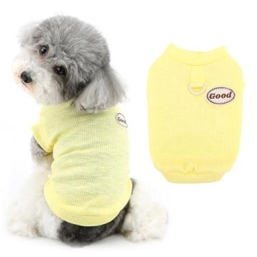 Imagem de Ranphy Camisas para cães, roupas de malha, camisa lisa para cães pequenos, camisetas macias e respiráveis, roupas de primavera e verão, roupas para gatos chihuahua yorkie, amarelo, G