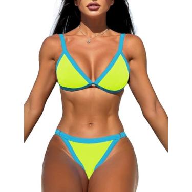 Imagem de swimall Biquíni feminino triangular, sexy, brasileiro, esportivo, duas peças, maiô fofo, Amarelo neon - 2408, GG