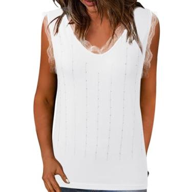 Imagem de Camiseta feminina de renda estampada para sair, camiseta grande sem mangas, Y2K, blusa rodada, colete formal, Branco, Tamanho Único