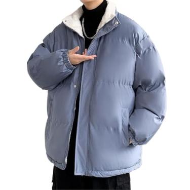 Imagem de Aoleaky Jaqueta de inverno masculina parkas grossa gola alta jaqueta masculina quente jaqueta masculina solta impermeável streetwear, Azul, G