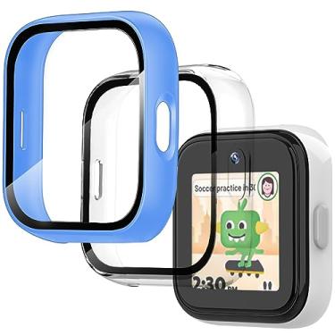 Imagem de Pacote com 2 capas compatíveis com o protetor de tela do relógio infantil SyncUp da T-mobile, capa rígida de policarbonato de vidro temperado para sincronizar acessórios de relógio infantil - transparente + azul