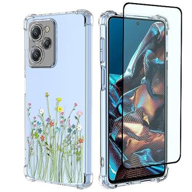 Imagem de GTBDEKI Capa de telefone para Redmi Note 12 Pro Speed, Poco X5 Pro 22101320G Capa com protetor de tela, capa transparente com estampa de jardim de flores para Xiaomi Poco X5 Pro Buquê de flores