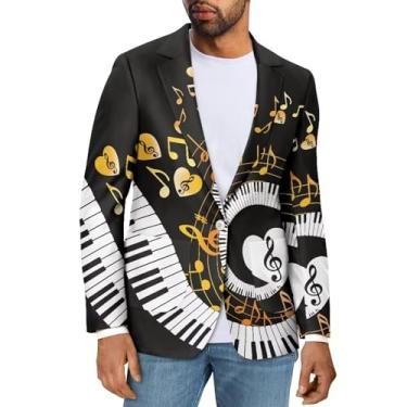 Imagem de Sprowallow Blazer masculino casual com um botão, casaco esportivo slim fit, lapela notched, blazer, jaqueta leve para negócios, Piano musical, 4X-Large