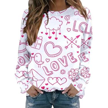 Imagem de Camisetas femininas para Dia dos Namorados Love Pink Stripes Valentine Camiseta Slim Fit Raglans Tops manga longa, Vermelho melancia, G